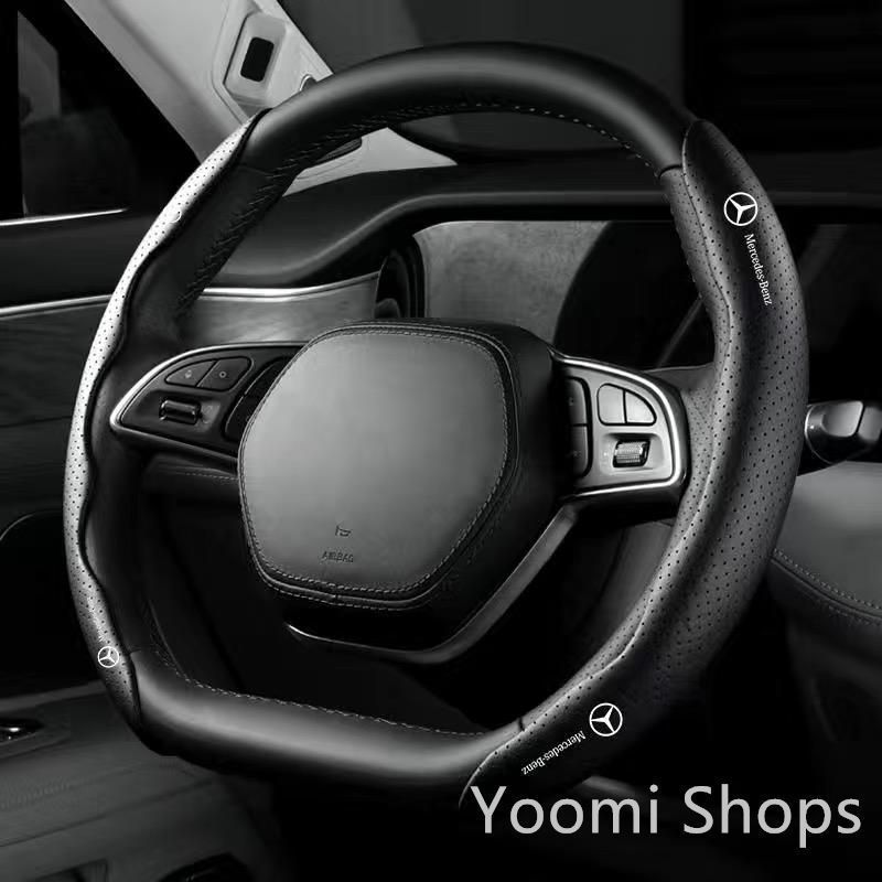 【新品未使用】メルセデス ベンツ BENZブラックハンドルカバー ハンドル保護 専車ロゴ ステアリングカバー レザー 滑り止め