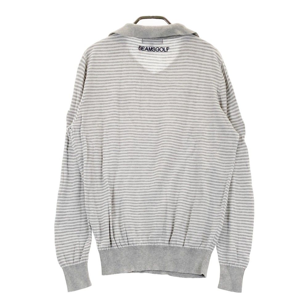 サイズ：L BEAMS GOLF ビームスゴルフ  長袖ポロシャツ ストライプ柄 グレー系 [240101427146] ゴルフウェア メンズ ストスト BEAMS GOLF ビームスゴルフ 長袖ポロシャツ ストライプ柄 グレー