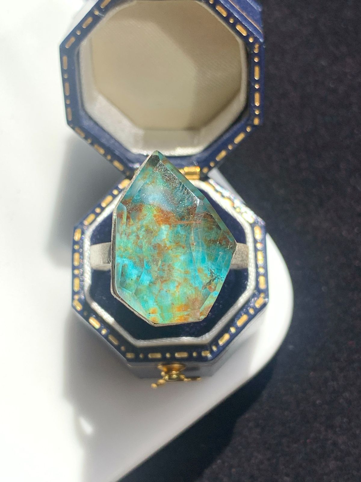 ターコイズ×ルチルクォーツ ダブレット ストーン リング シルバー 61 ターコイズ×ルチルクォーツ ダブレット ストーン リング シルバー 61