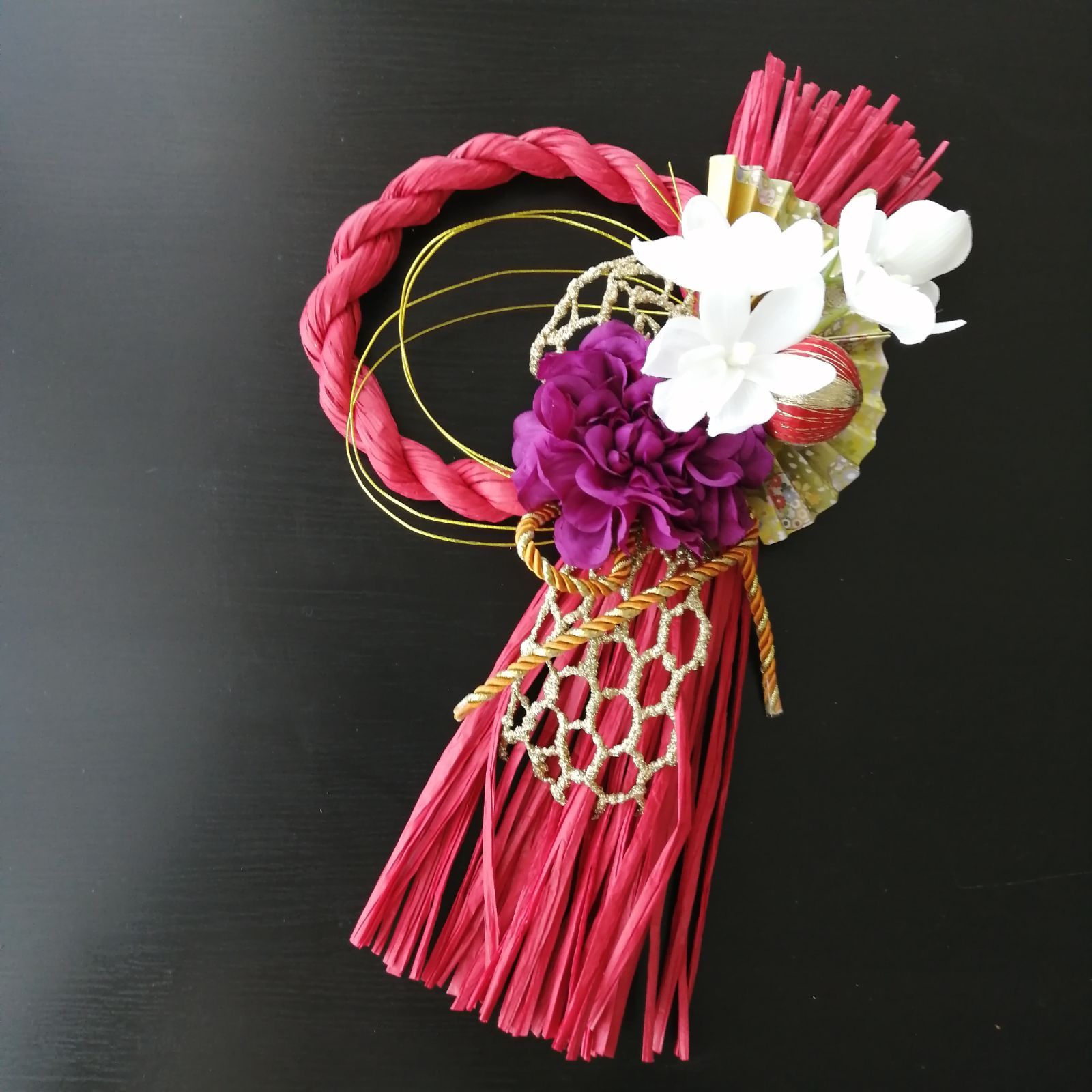 しめ縄② お正月飾り　ハンドメイド　稲穂　アーティフィシャル　しめ縄リース お正月飾り しめ縄飾り 玄関リース 椿 アーティフィシャルフラワー