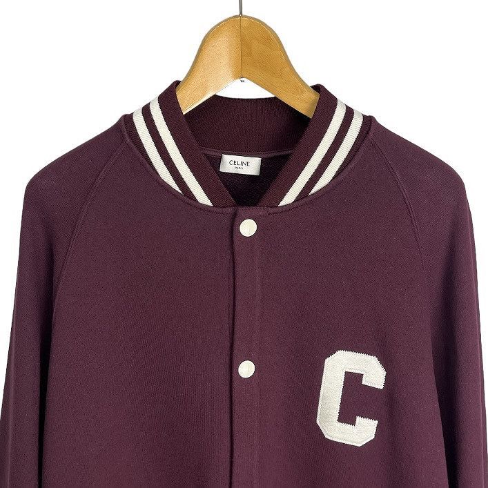 CELINE 22AW カレッジ テディジャケット 2Y815345F セリーヌ テディ 22AW コットン ブルゾン L メンズ ボルドー
