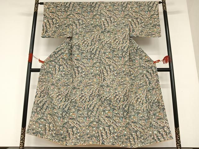 単衣　可愛い小花柄　上質小紋　作家物　型染め 平和屋着物▽上質な小紋 単衣 型染め 花尽くし文 正絹 逸品