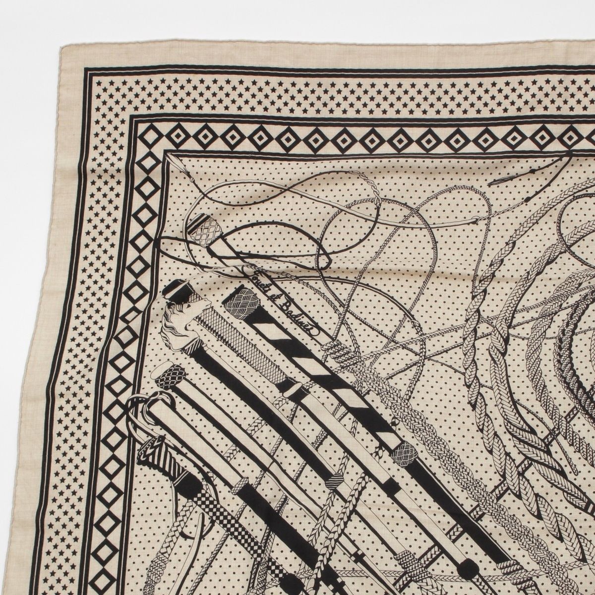 エルメス カレジェアン140 鞭とグリップ スカーフ ベージュ ブラック