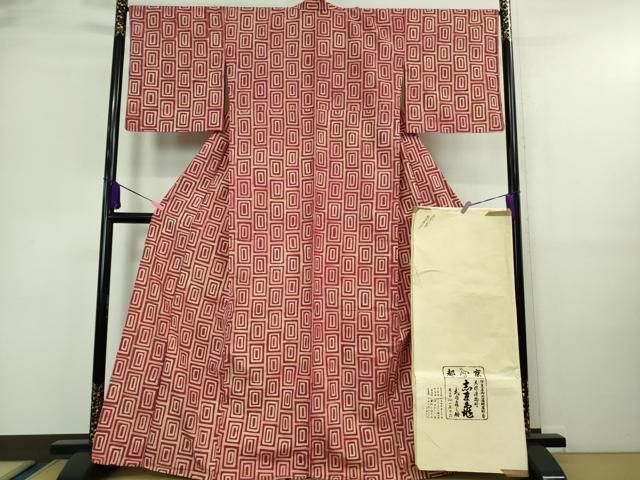平和屋着物■極上　銀座　志ま亀　紬　単衣　臙脂紬　銀白角繋ぎ　たとう紙付き　逸品　DZAA9688kh5 平和屋着物▽極上 銀座 志ま亀 紬 単衣 臙脂紬 銀白角繋ぎ たとう紙