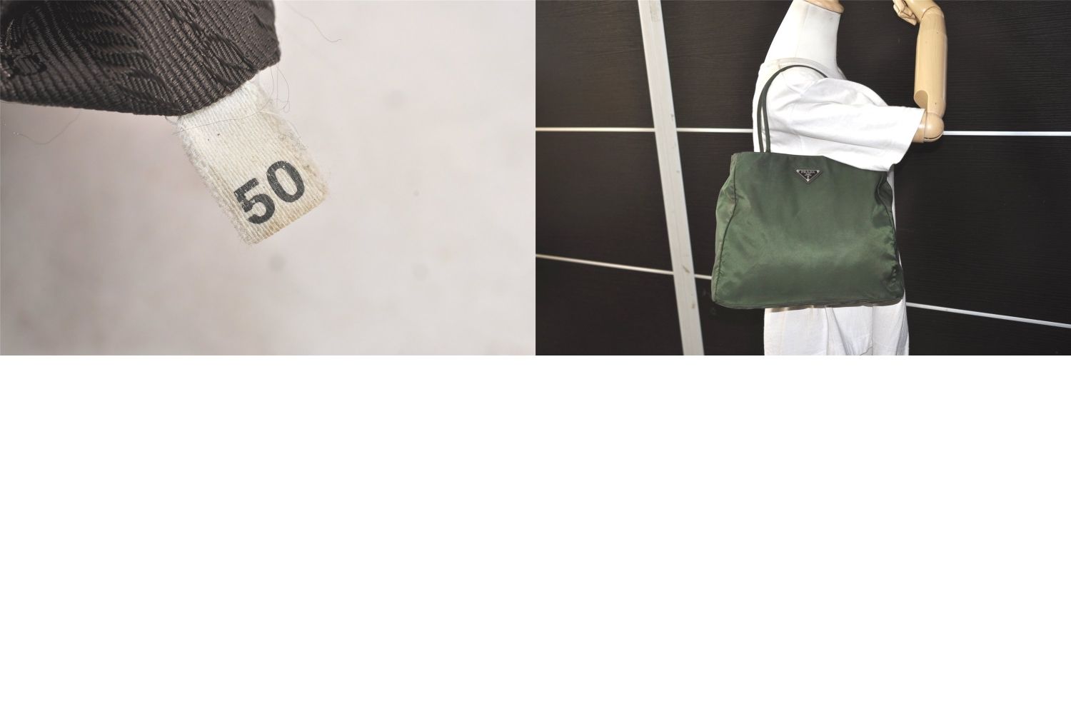 (B) PRADA プラハンドル ナイロン バッグ プラダ ヴィンテージ カーキ PRADA プラダ ナイロン チェーン ショルダーバッグ ヴィンテージ