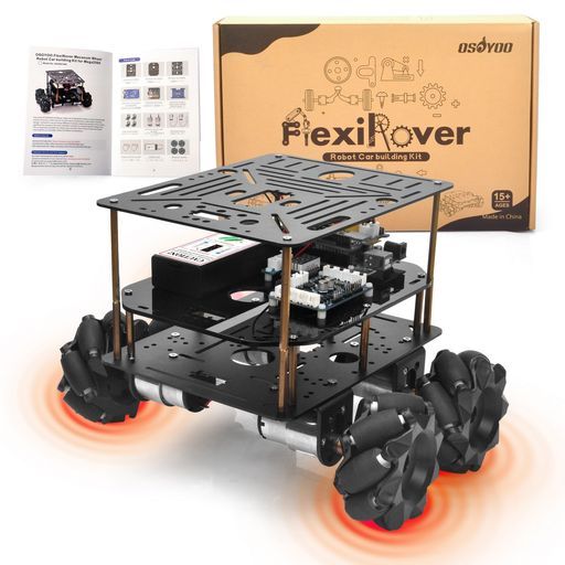 OSOYOOFlexiRoverロボットカーキットforArduinoMega2560WiFi拡張ボード付き–520モーター メカナムホイール 4WDモーターボード バッテリー-充電器 高度なロボット工学用カスタマイズ なシャ…