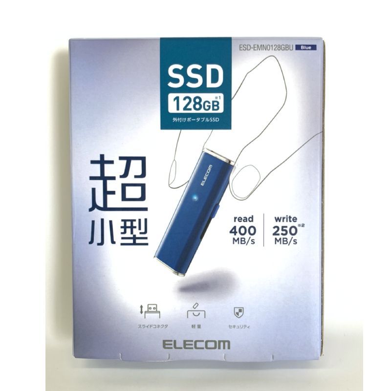 ELECOM/エレコム】外付けポータブルSSD 128GB ブルー USB3.2 スライド