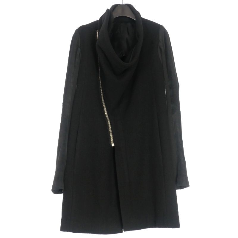 リックオウエンス Rick Owens 00 アーカイブ レザー切替 ウールドレープコート ジャケット 42 ブラック 黒 RP9903 正規
