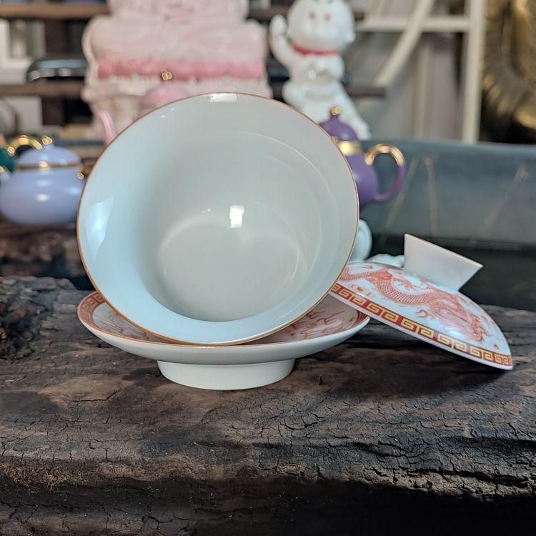 中国茶器 景徳鎮?紅乾隆三才蓋碗茶碗 湯飲み 煎茶道具 未使用品