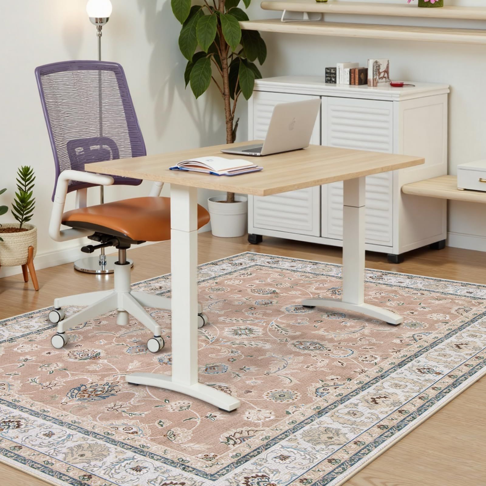 HAOCOO カーペット 1.5畳 洗える 140х200cm ラグ オールシーズン適用 ペルシャ風 じゅうたん 滑り止め ホットカーペット対応 防音 寝室 リビング ラグマット 抗菌防臭 耐磨耗性 花柄 コーラルピンク MARWIL-DEMENAGEMENTS_CH