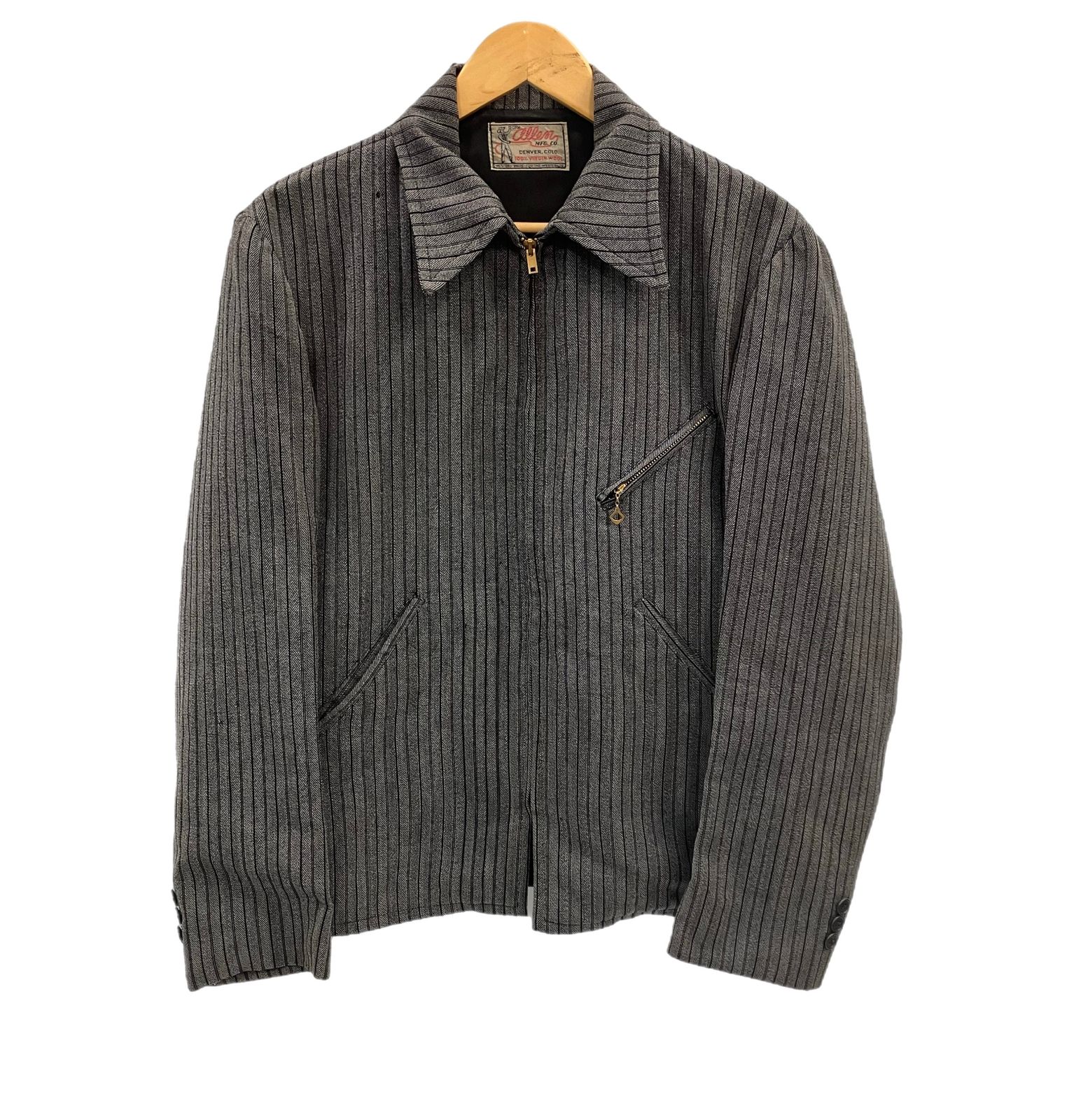 ヴィンテージ 40 s 50 s 40～50年代 The Allen MFG.CO. ウールギャバジン スポーツジャケット ゴマ塩 ストライプ 菱形TALON ZIP - ジャケット グレー 101MT-4995