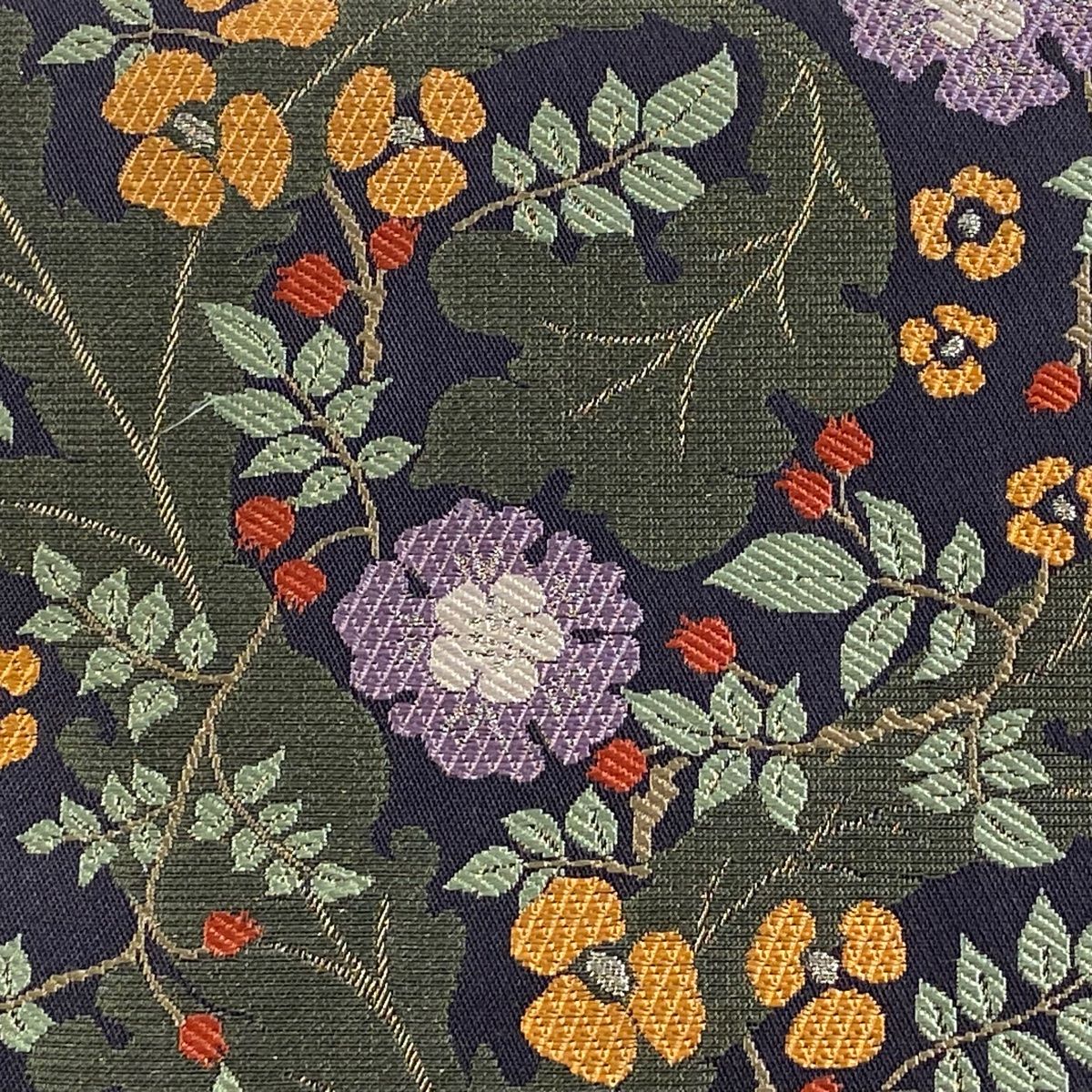 付け帯 秀品 作り帯 花唐草 金銀糸 刺繍 灰紫 正絹