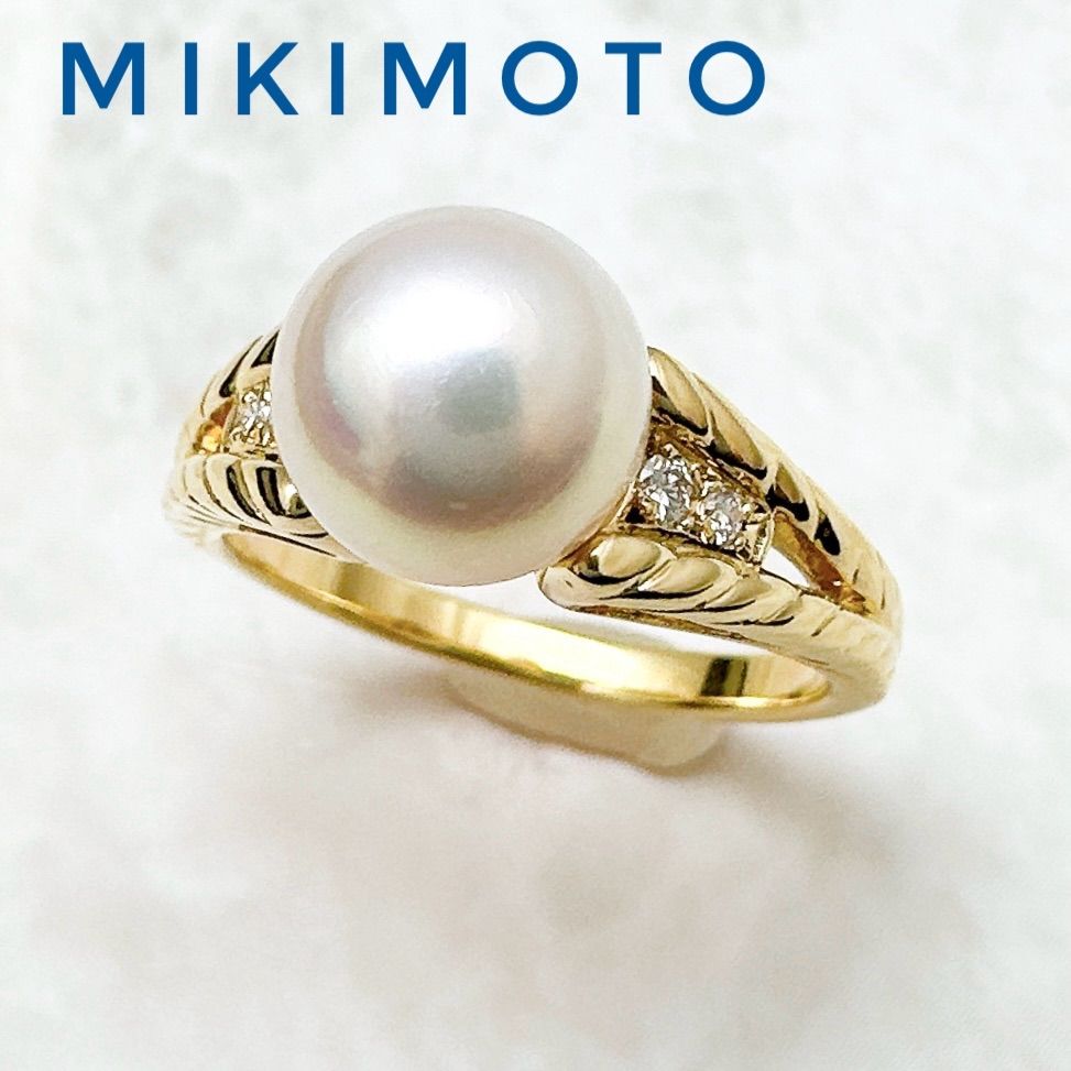 美品?MIKIMOTO パール ダイヤモンド イエローゴールド リング 約11号 