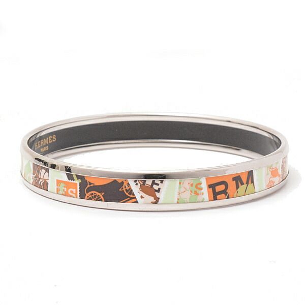 HERMES 馬車デザイン バングル HERMES シルバー ホワイト エマイユ