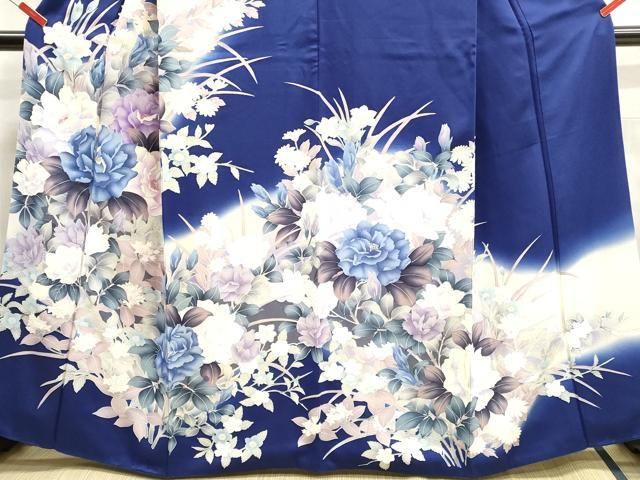 ［4349］訪問着 草花文様 駒刺繍 ぼかし 銀彩 正絹 着物 袷 4349］訪問着 草花文様 駒刺繍 ぼかし 銀彩 正絹 着物 袷 - メルカリ