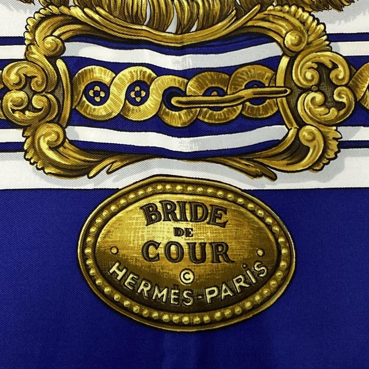 HERMES(エルメス) スカーフ カレ90 ネイビー×白×マルチ BRIDE DE COUR 