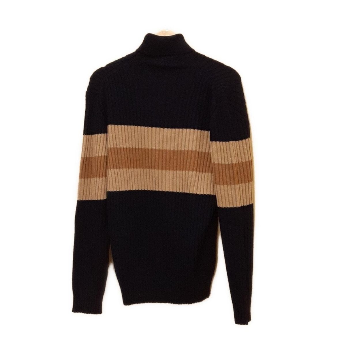 LesCopains レコパン 長袖セーター サイズ52 メンズ - 黒×ブラウン タートルネック|ボーダー