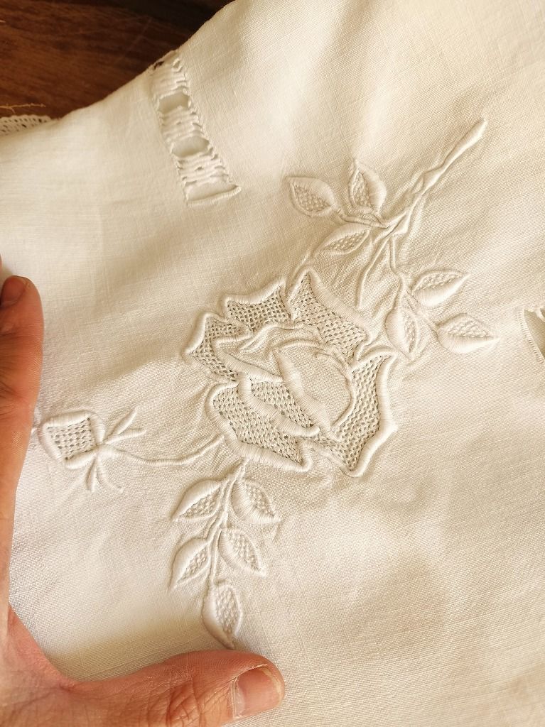 シーツ フランス リネン アンティーク 手刺繍 イニシャル イニシャル