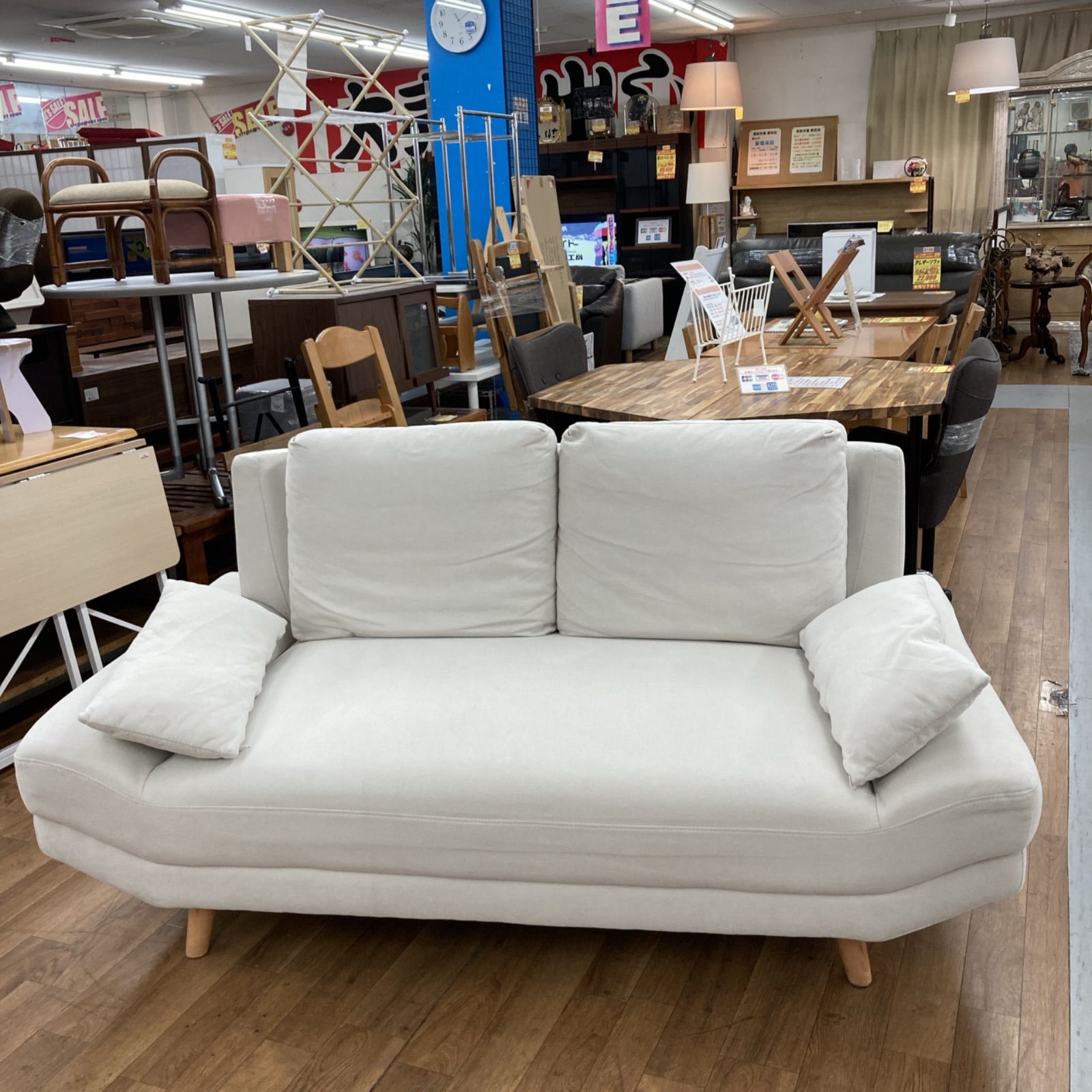 ジモティー限定価格！S788 ⭐ 2Pファブリックワイドソファ＋オットマン