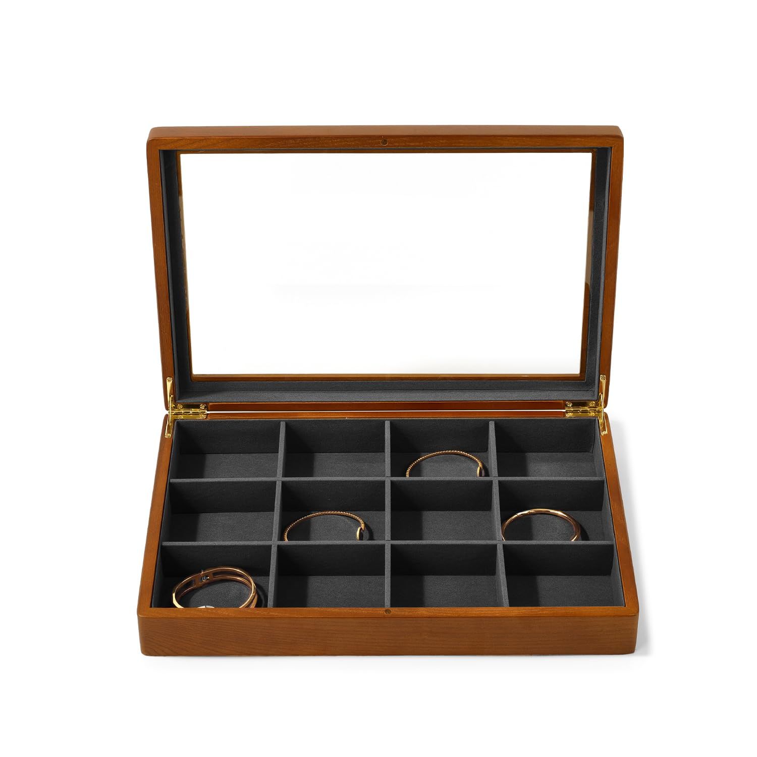 Oirlv ジュエリートレイ 蓋付き 12区画 木製 ジュエリーボックス 大容量 指輪 ネックレス バングル ディスプレイ 収納 透明 おしゃれ 適格請求書に対応 X02408 ダークグレー NEXPOTALLINN_EU