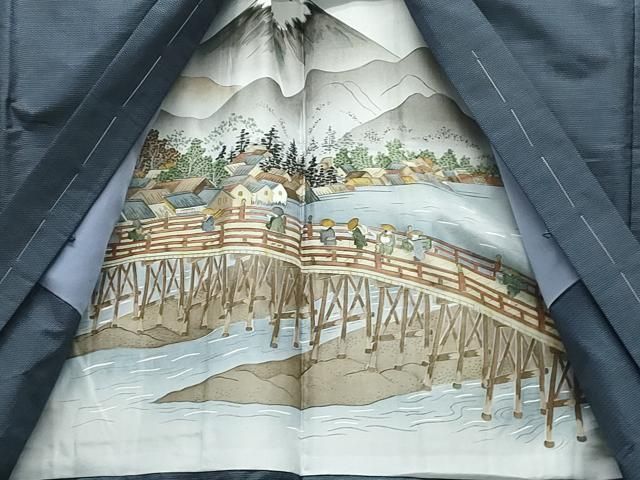 平和屋着物○男性 本場大島紬 アンサンブル 100亀甲 羽裏：鷹 正絹