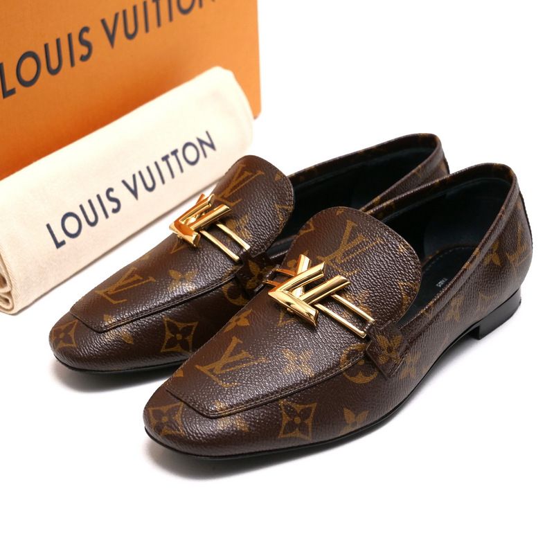 LOUISVUITTONルイヴィトンLVロゴ金ローファー革靴 22.5cm 【公式通販】