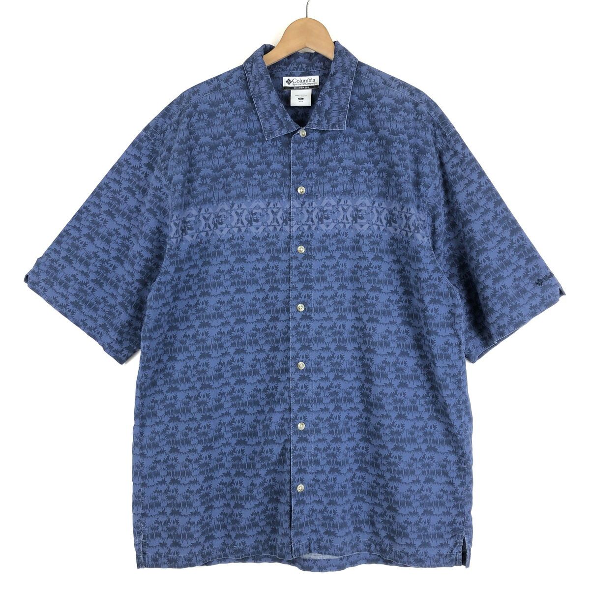 【古着】 Columbia コロンビア ハワイアンシャツ 総柄 パームツリー ブルー系 メンズXL 【中古】 n046135
