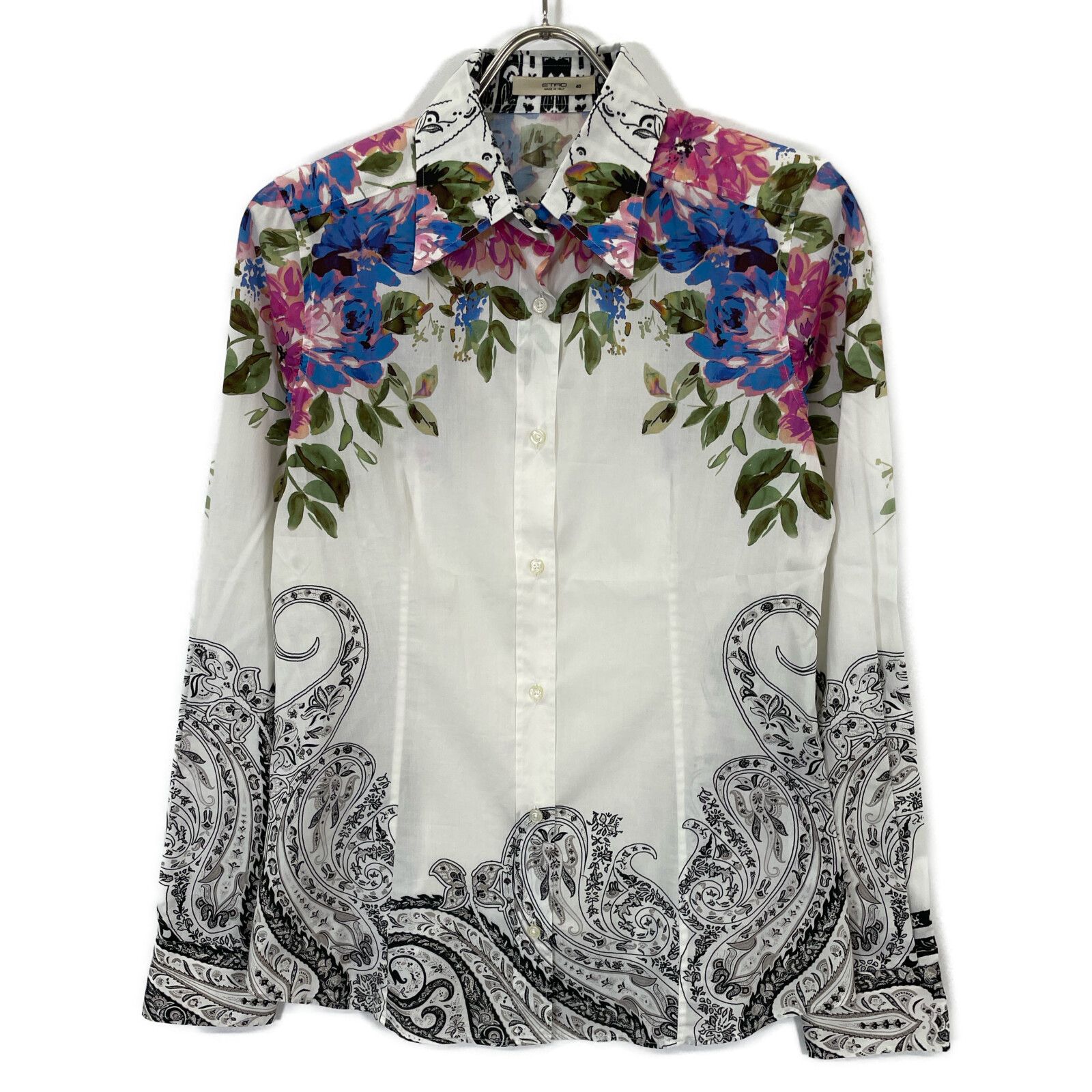 ETRO エトロ ﾎﾜｲﾄ 13年 花柄×ﾍﾟｲｽﾞﾘｰ L S ｼｬﾂ 40
