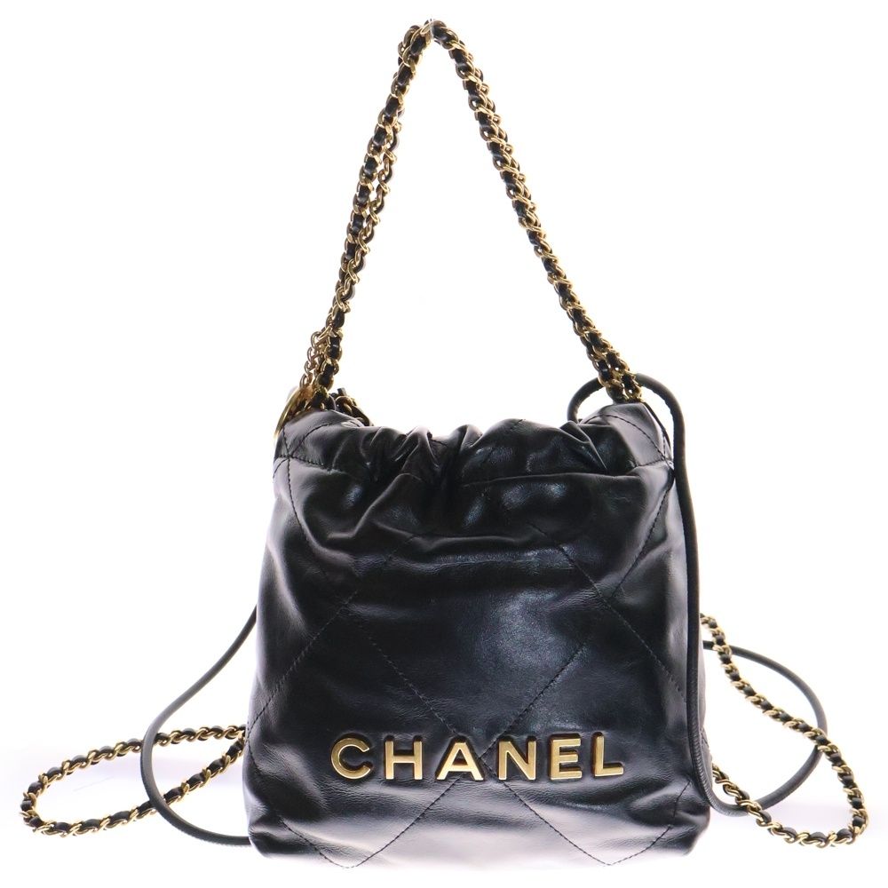 入手困難◆送料込【CHANEL】チェーン ミニバック ゴールドロゴ CHANEL シャネル シャネル22 ミニ ハンドバッグ ミニチェーン