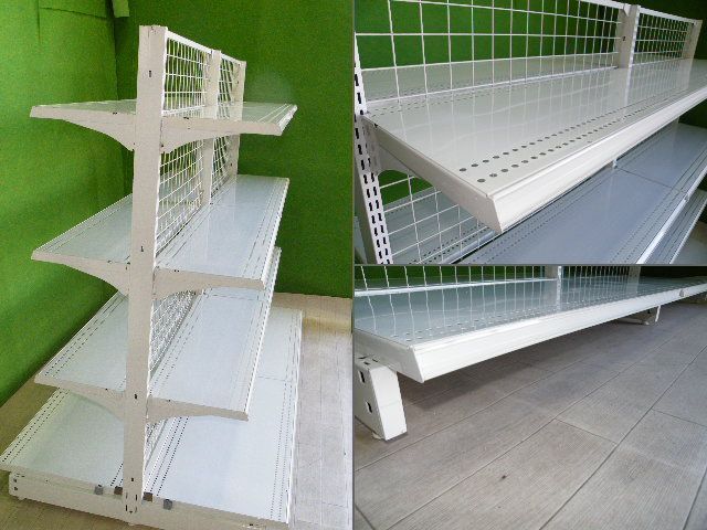 オカムラ製 H150cm×W90cm 2連結両面3段什器 背面ネット キック