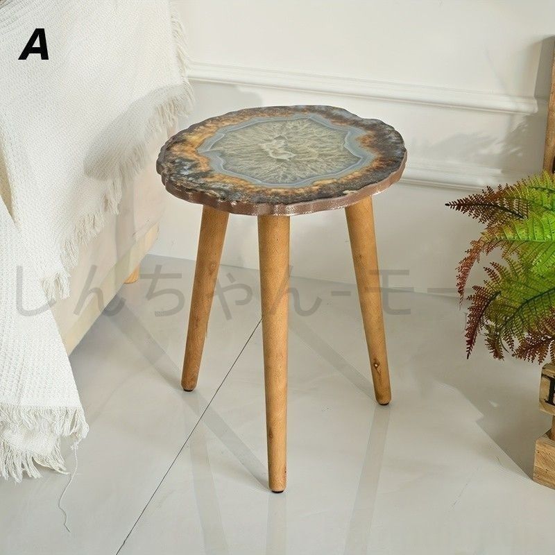 サイドテーブル ジオード風 モダン 個性的 コンパクト 木製 おしゃれ かわいい インテリア 北欧 三脚 タイプ コーヒーテーブル 4-7