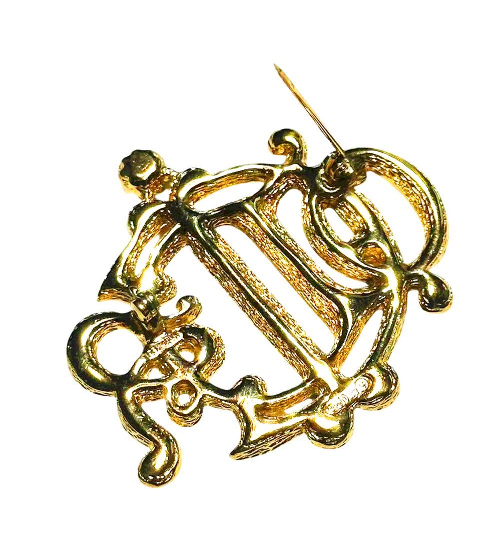 ◆本物◆クリスチャンディオールChristianDiorヴィンテージVintageラインストーンキラキラエンブレムロゴゴールド金色ブローチアクセサリー刻印ユニセックス