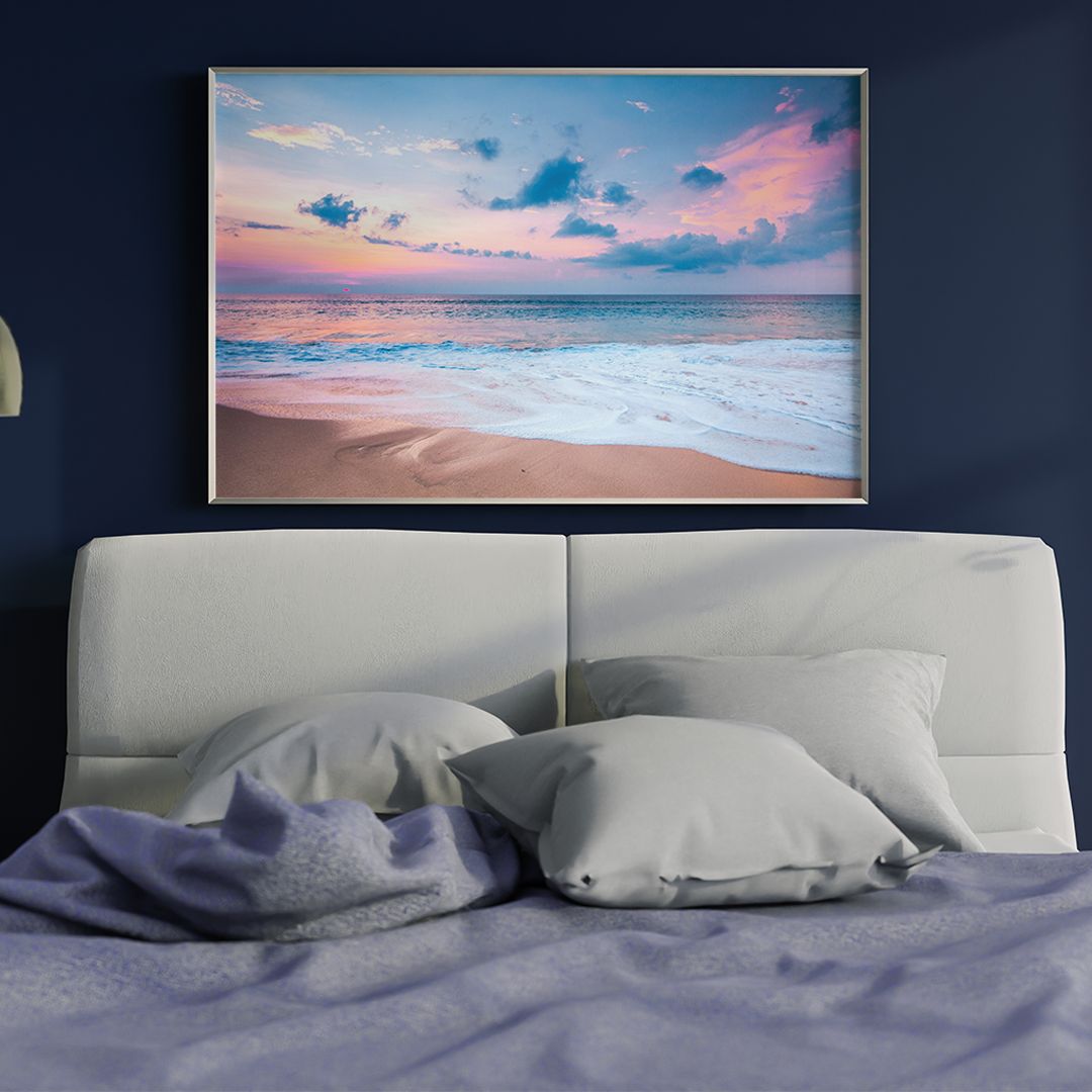 アートポスター サンセットビーチ パステルスカイ 波打ち際 ピンク