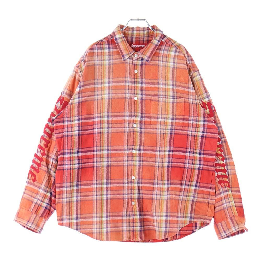 SUPREME シュプリーム 25SS Old English Plaid Flannel Shirt チェック アームロゴ刺繍 長袖 フランネルシャツ オレンジ