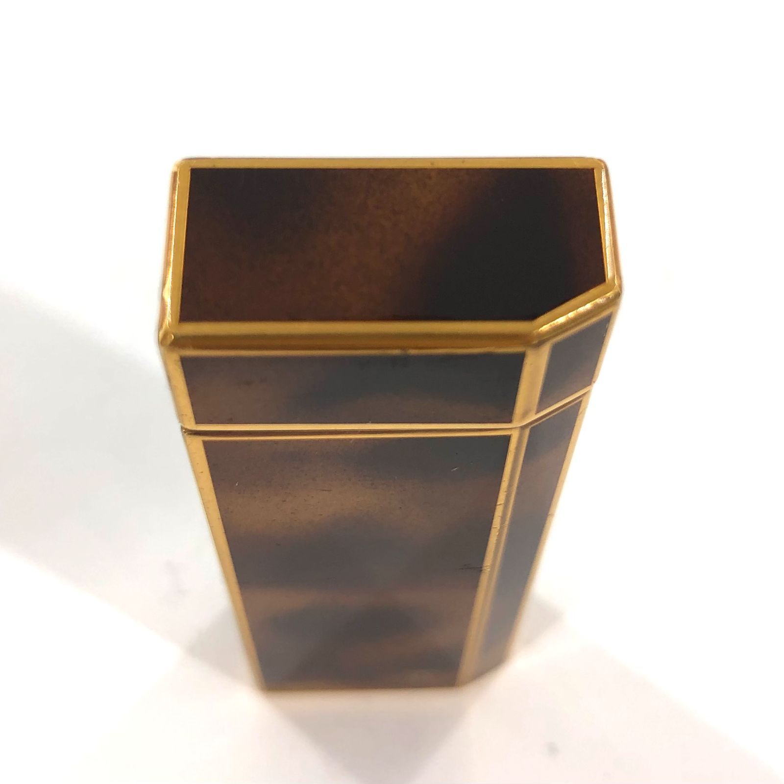 Cartier カルティエ ガスライター べっ甲×ゴールド 五角形 火花確認済 