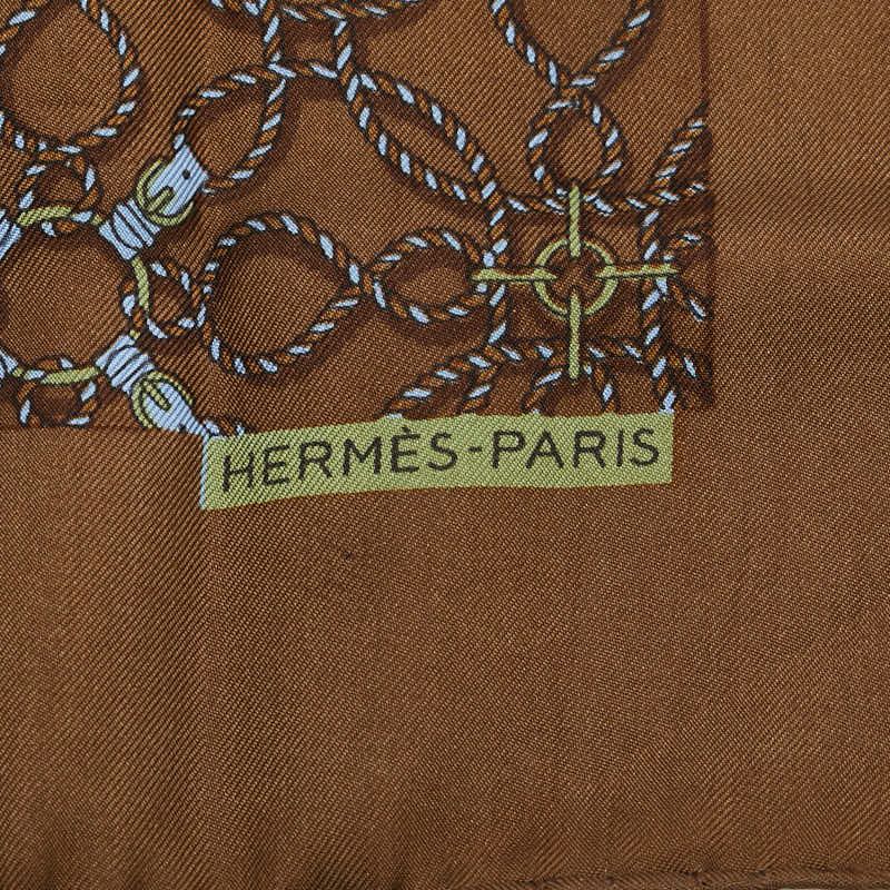 エルメス プチカレ ベルト 縄 モチーフ ブラウン ブルー シルク レディース HERMES 1-0231523