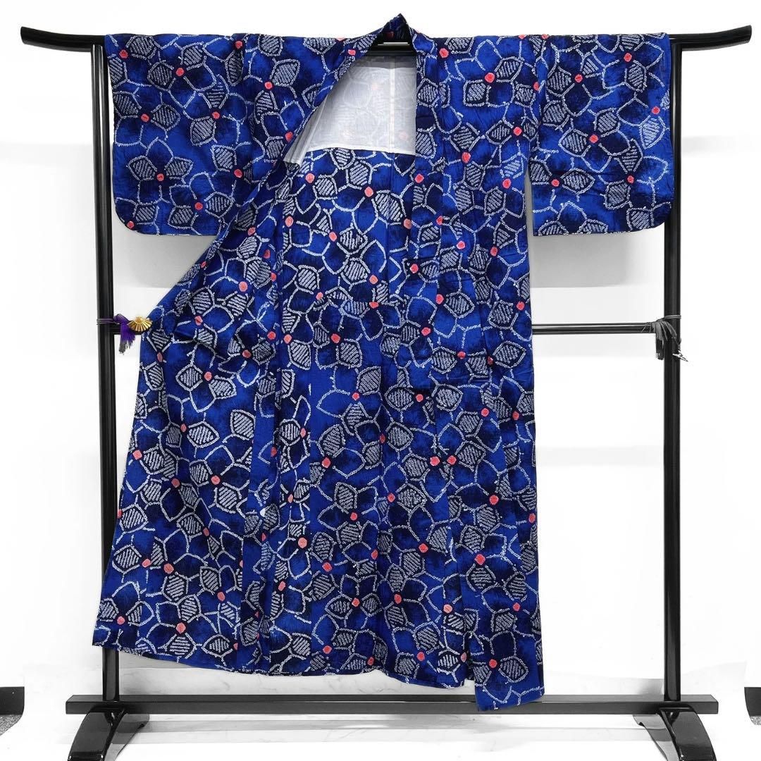 浴衣 有松鳴海絞り 花模様 花尽くし グラデーション ブルー 着物 034a