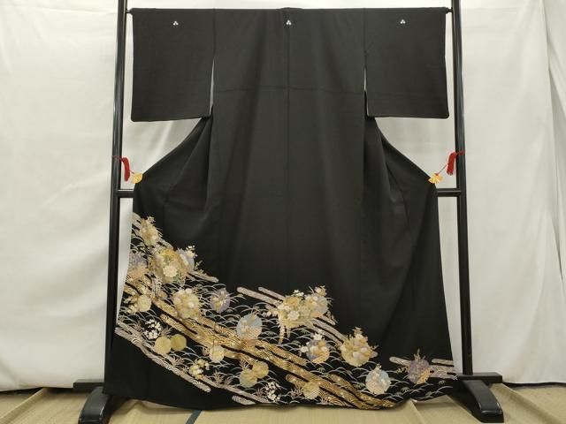 平和屋着物□豪華黒留袖 雪輪花文 金彩 正絹 逸品 AAAX4974gw