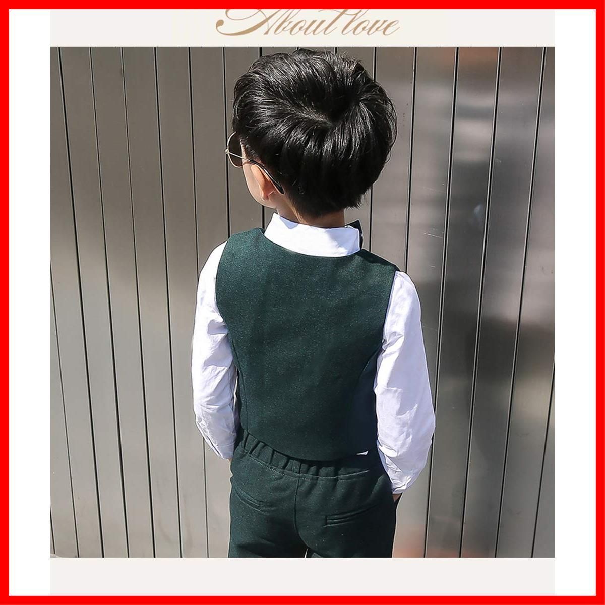 グリーン カジュアルスーツ 子どもスーツ 4点セット 入学式 卒業式 男の子スーツ 紳士服 発表会 演奏会 90 100 [RongFa] 110 120 130 140cm