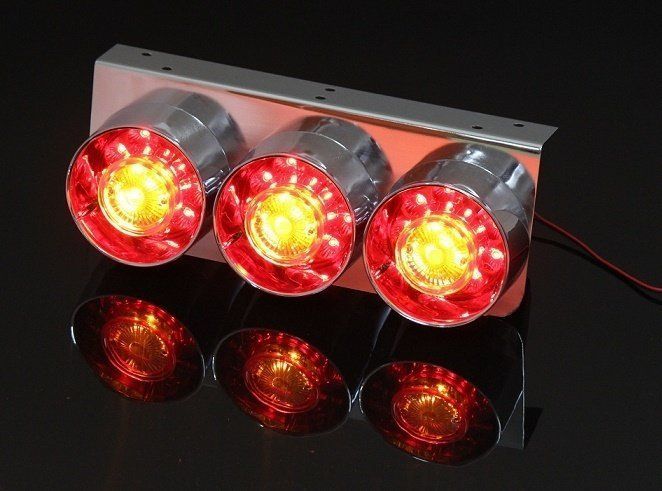 小 中型トラック用 LED 3連 丸型ロケット テールランプ レッド オレンジ 24V FFCRYSTALESIA_COM