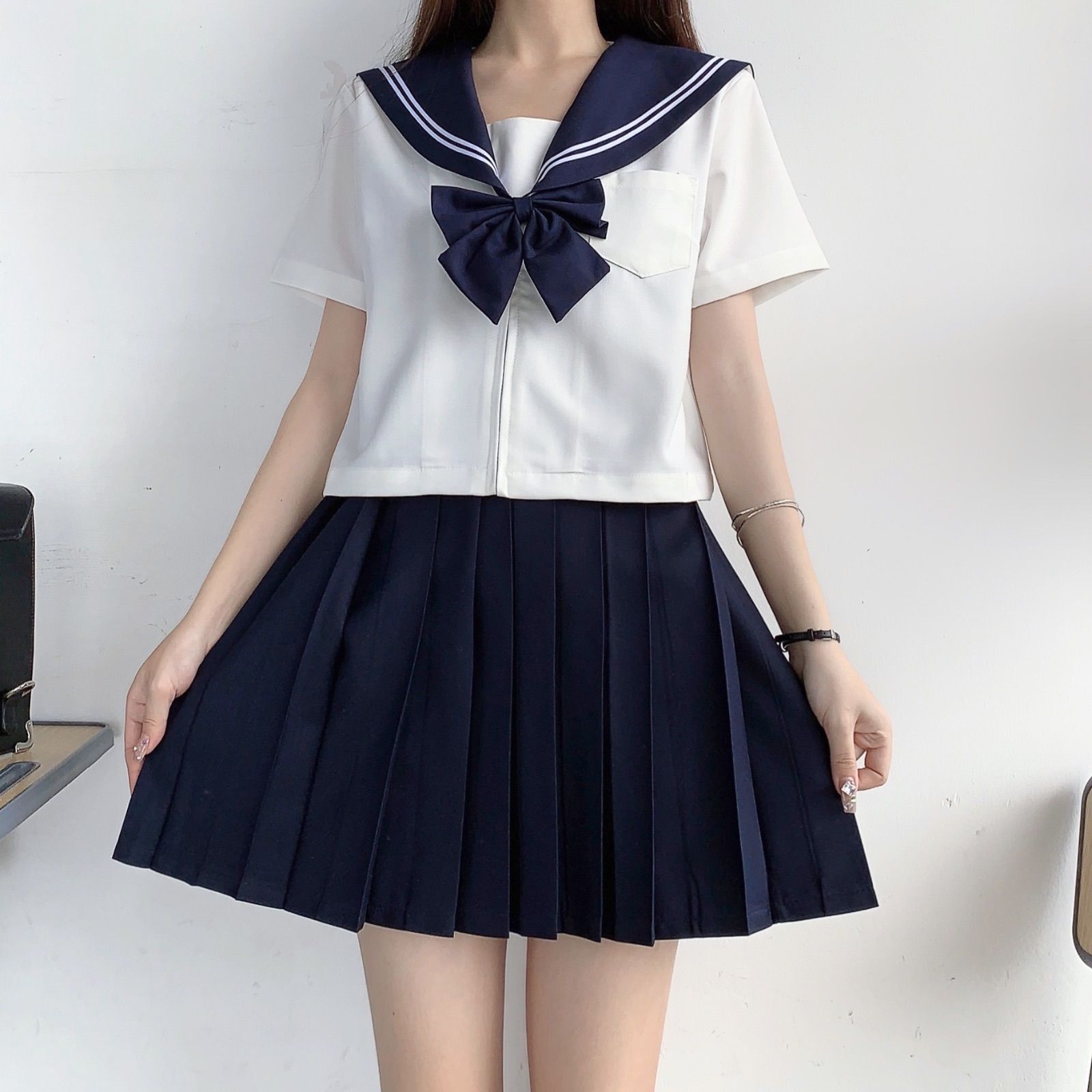 新品未使用 S - 4L セーラー服 半袖 ホワイト ネイビー 制服 コスプレ コスプレ衣装 コスチューム 大きいサイズ 上下セット