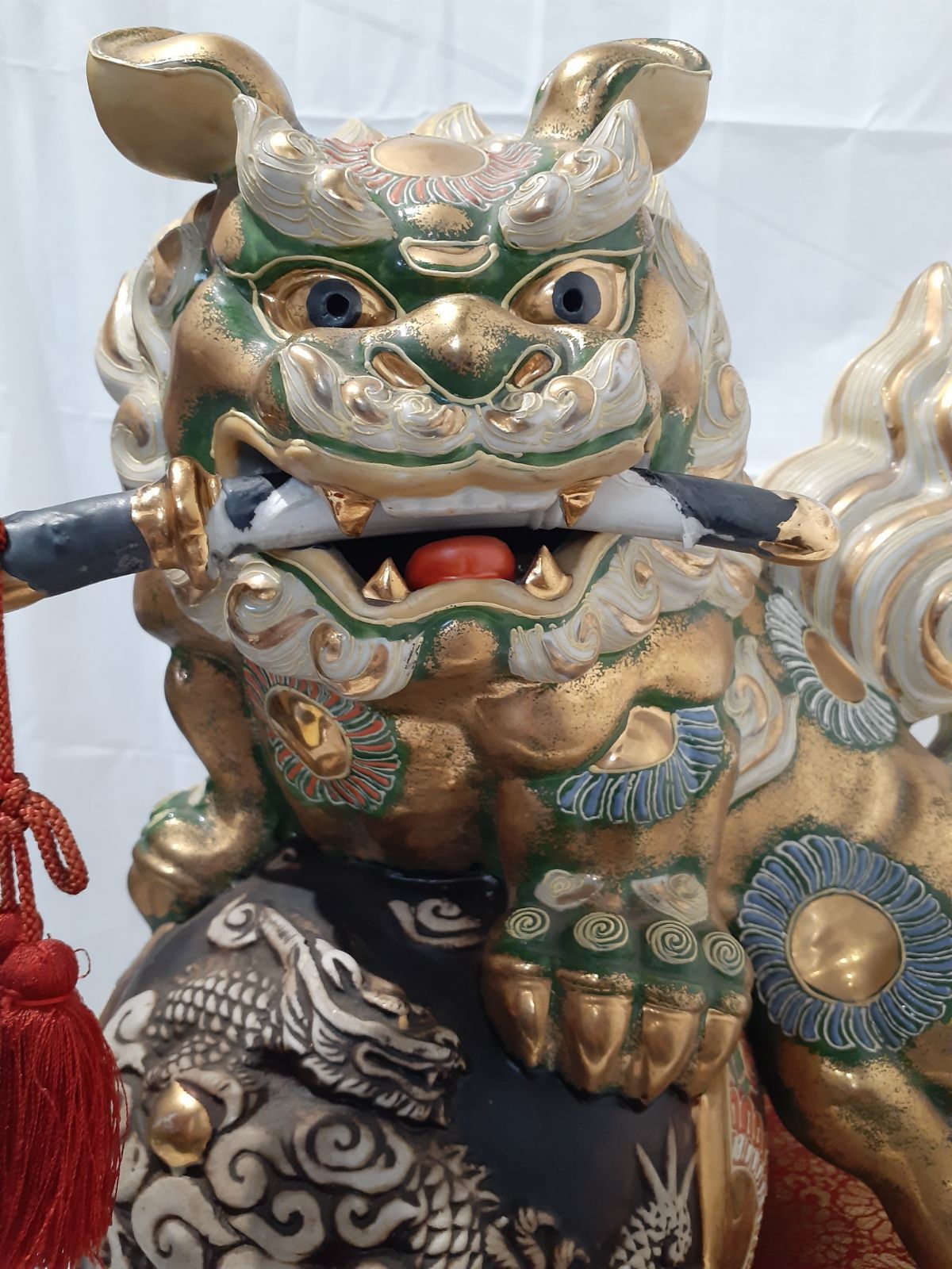 九谷焼　大吉　玉獅子　玉乗り獅子　唐獅子　置物　飾物　床置　高さ：41cm 九谷焼 大吉 玉獅子 玉乗り獅子 唐獅子 置物 飾物 床置 高さ：41cm 玉