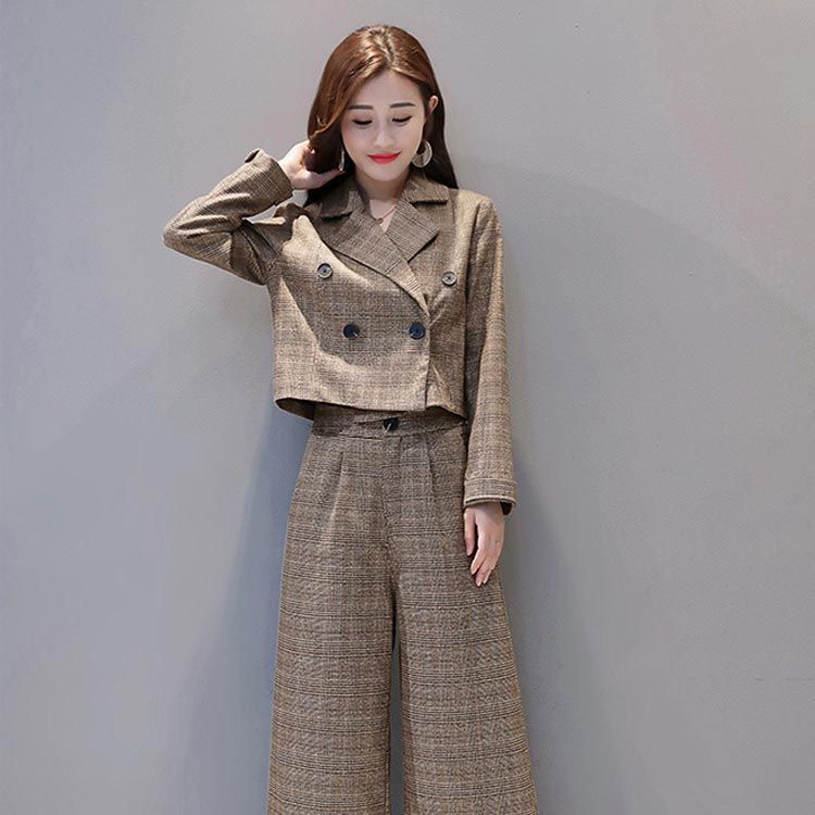 セットアップ パーティードレス セレモニー スッキリ スーツ フォーマル パンツスーツ パンツドレス ワイドパンツ ガウチョパンツ 上下セット グレンチェック チェック柄 着痩せ スタイル セットアッ yskma602774