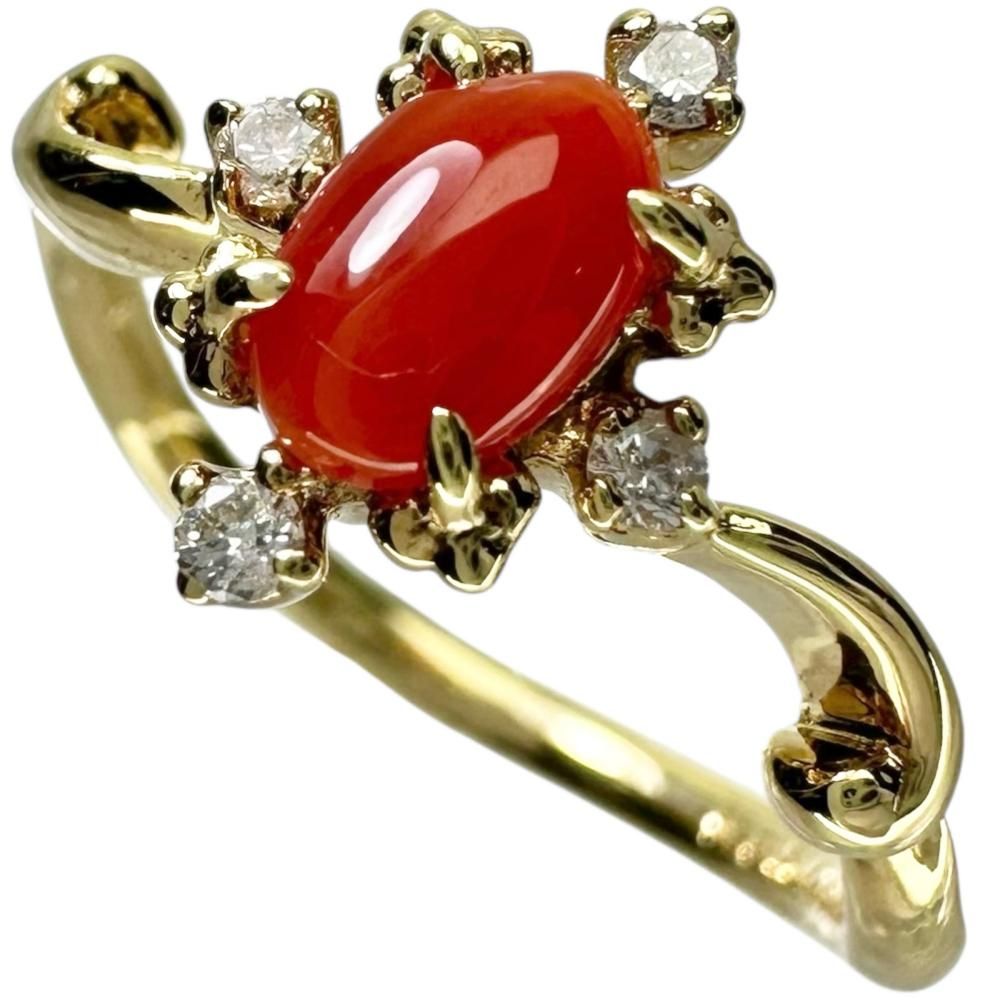 10.5号 赤珊瑚 0.27ct ダイヤモンド 0.05ct リング 指輪 K18ゴールド 18金 2.4g レディース 真子質店 NN