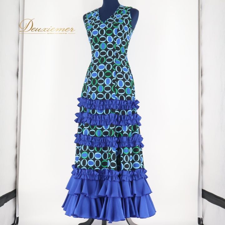 【フラメンコ衣装】ブルー ワンピース ドレス ボランテ フリル 青 バラ 薔薇 フラメンコ衣装】ブルー ワンピース ドレス ボランテ フリル 青 バラ