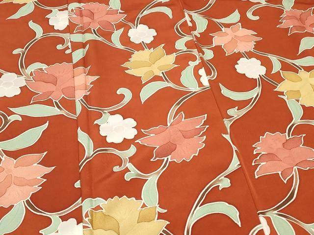 平和屋着物○上質な色無地 小花地紋 松葉色 正絹 逸品 DAAU5228ps