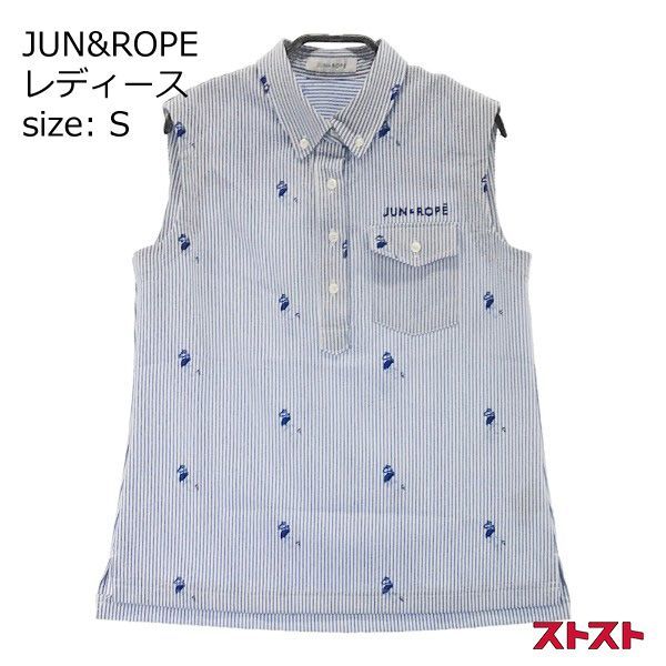 JUNu0026ROPE ジュン アンド ロペ ノースリーブポロシャツ シアサッカー ストライプ柄 ブルー系 S [240001873366] [240001873366]#