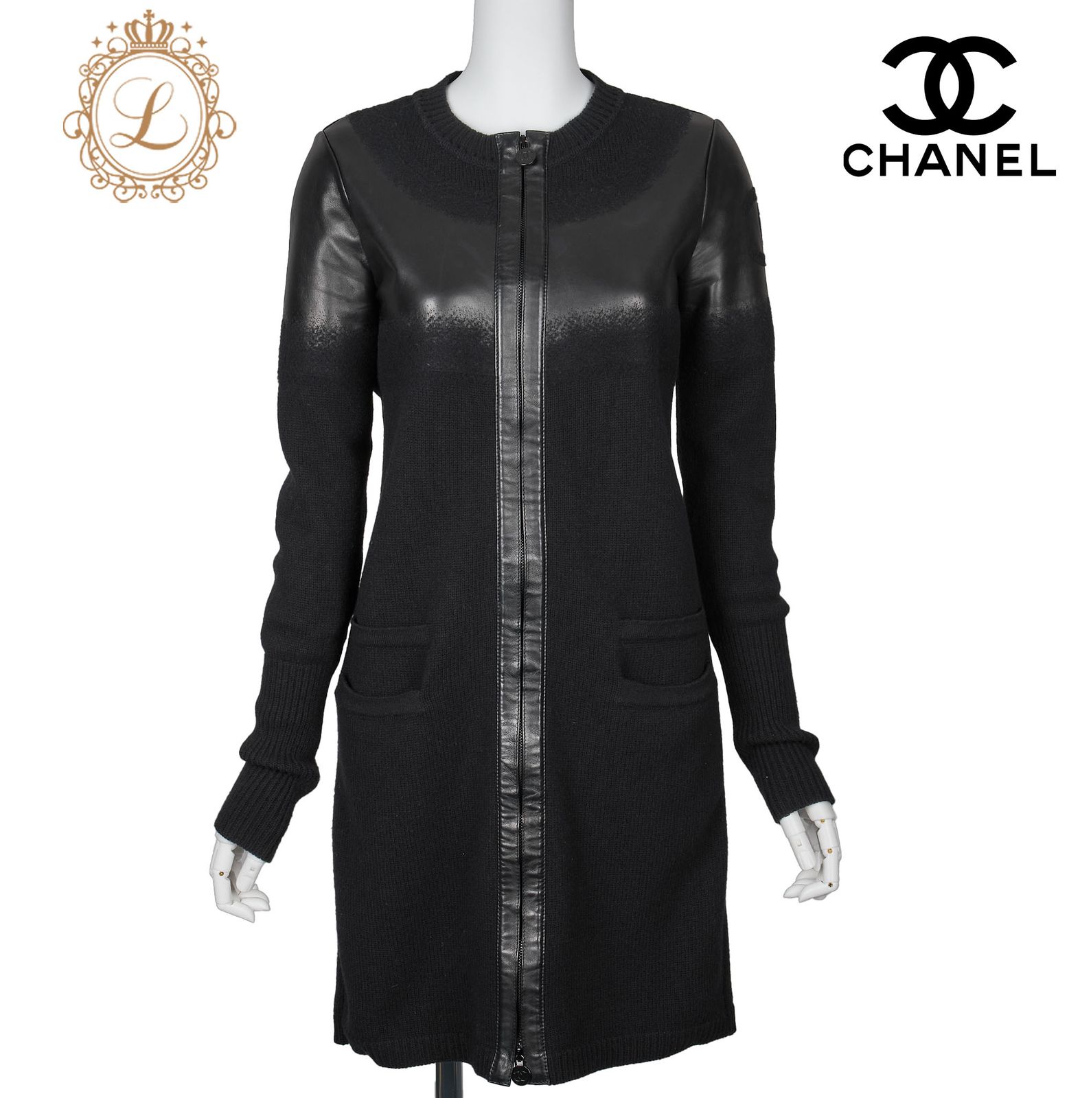 返品可】CHANEL シャネル ココマーク レザー コート アウター 34 黒 