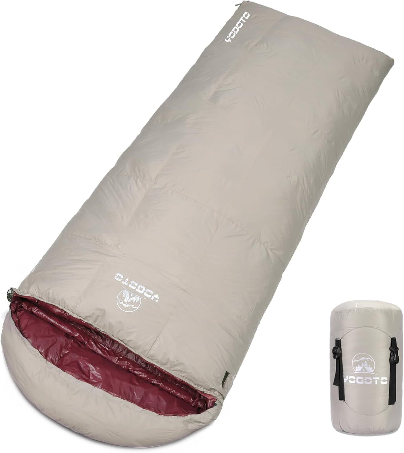 YOGOTO 冬用 寝袋 ダウン グラフェンコットン シュラフ 封筒型 1.7kg 2.2kg コンパクト 400T撥水加工 2人用に連結 スリーピングバック キャンプ用 車中泊 登山 防災 避難用 最低温度 -15度 収納ケース付き