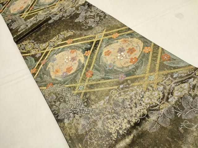 袋帯 長尺 荒波 引箔 織柄 素敵なデザイン 六通 正絹 AO-3911 袋帯 長尺 荒波 引箔 織柄 素敵なデザイン 六通 正絹 AO-3911
